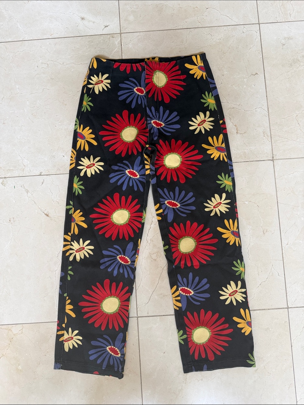 VRG GRL Retro Multicolor Daisy Floral Straight Leg Pants Size 10 - Picture 4 of 8